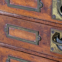 Bank Of Mahogany Drawers With Flush Brass Handles & Name Plates