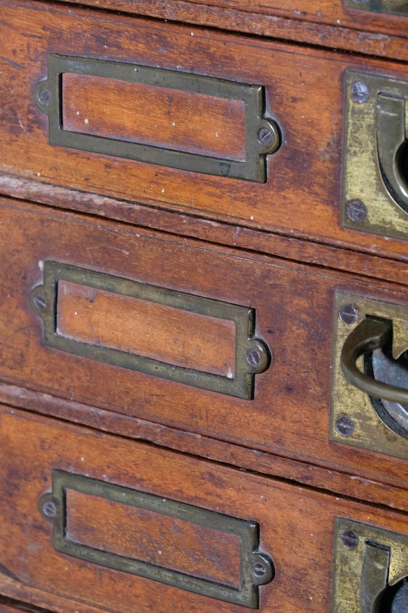 Bank Of Mahogany Drawers With Flush Brass Handles & Name Plates