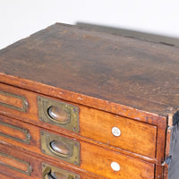 Bank Of Mahogany Drawers With Flush Brass Handles & Name Plates