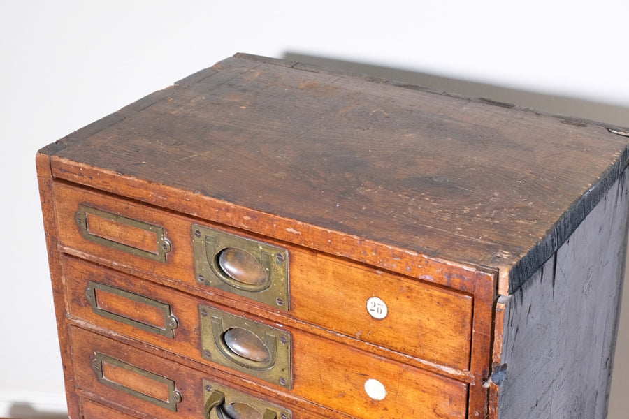 Bank Of Mahogany Drawers With Flush Brass Handles & Name Plates