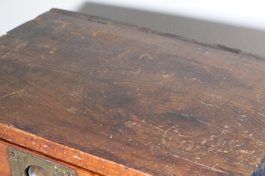 Bank Of Mahogany Drawers With Flush Brass Handles & Name Plates