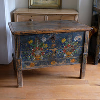 Hand-Painted Folk Art Storage Coffer Raised On Legs