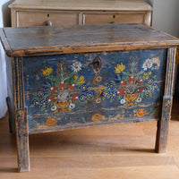 Hand-Painted Folk Art Storage Coffer Raised On Legs