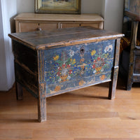 Hand-Painted Folk Art Storage Coffer Raised On Legs