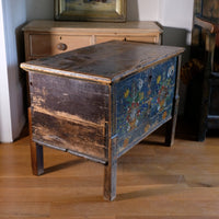 Hand-Painted Folk Art Storage Coffer Raised On Legs