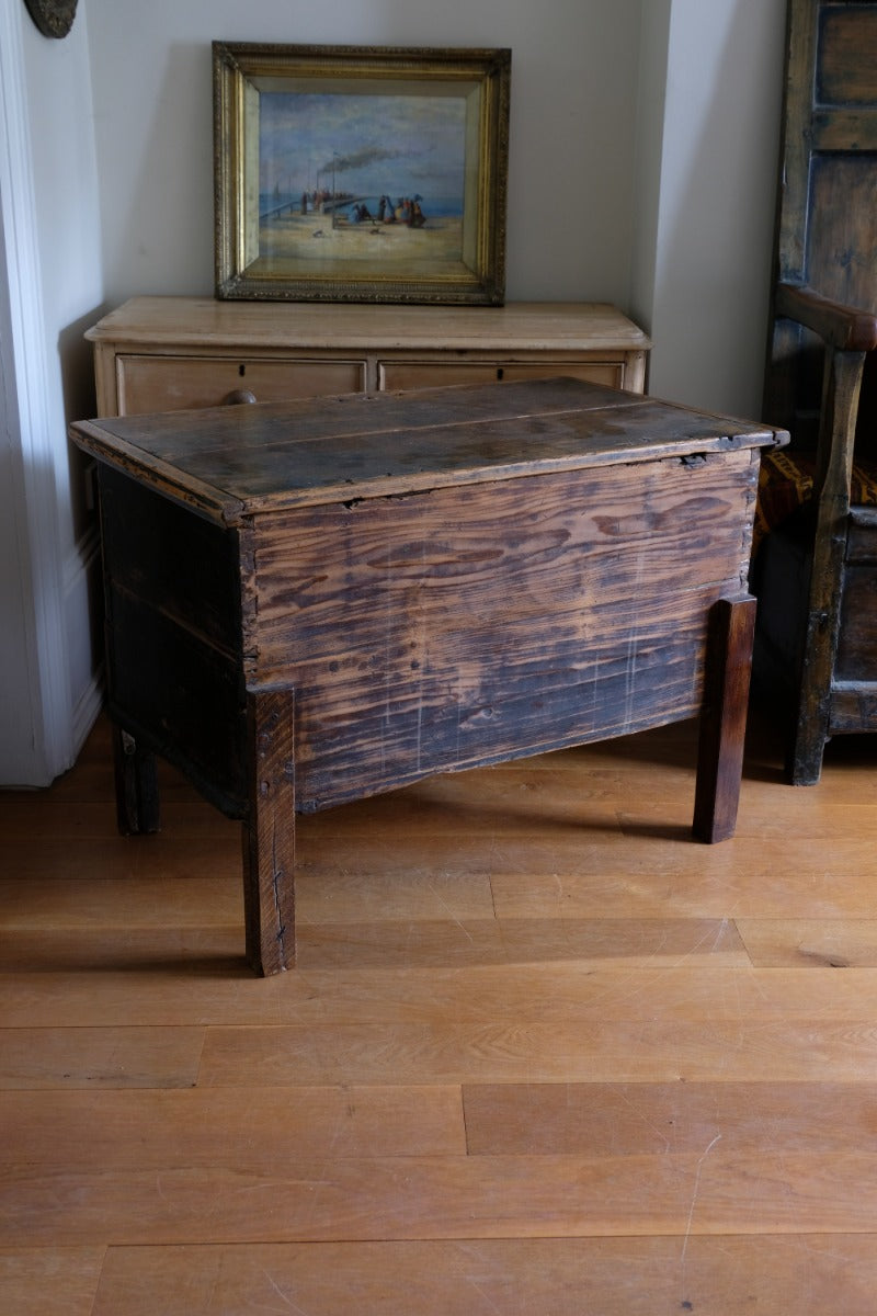 Hand-Painted Folk Art Storage Coffer Raised On Legs