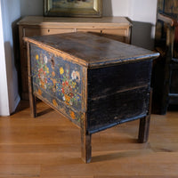 Hand-Painted Folk Art Storage Coffer Raised On Legs