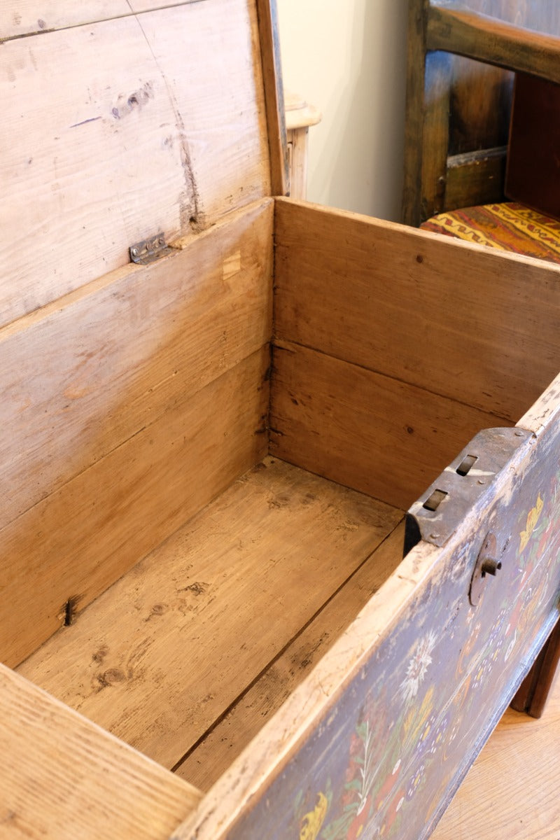 Hand-Painted Folk Art Storage Coffer Raised On Legs