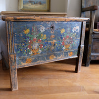 Hand-Painted Folk Art Storage Coffer Raised On Legs