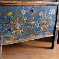 Hand-Painted Folk Art Storage Coffer Raised On Legs