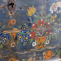 Hand-Painted Folk Art Storage Coffer Raised On Legs