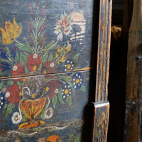 Hand-Painted Folk Art Storage Coffer Raised On Legs