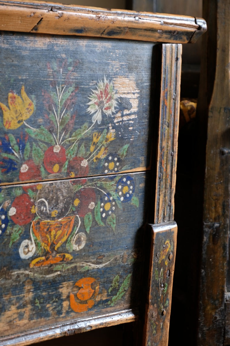 Hand-Painted Folk Art Storage Coffer Raised On Legs