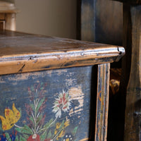 Hand-Painted Folk Art Storage Coffer Raised On Legs