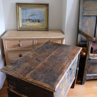 Hand-Painted Folk Art Storage Coffer Raised On Legs