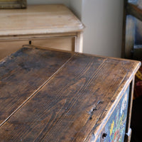 Hand-Painted Folk Art Storage Coffer Raised On Legs