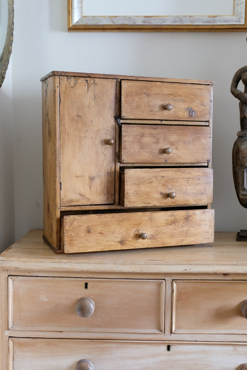 Scratch Built Pine Cupboard With Four Varied Drawers