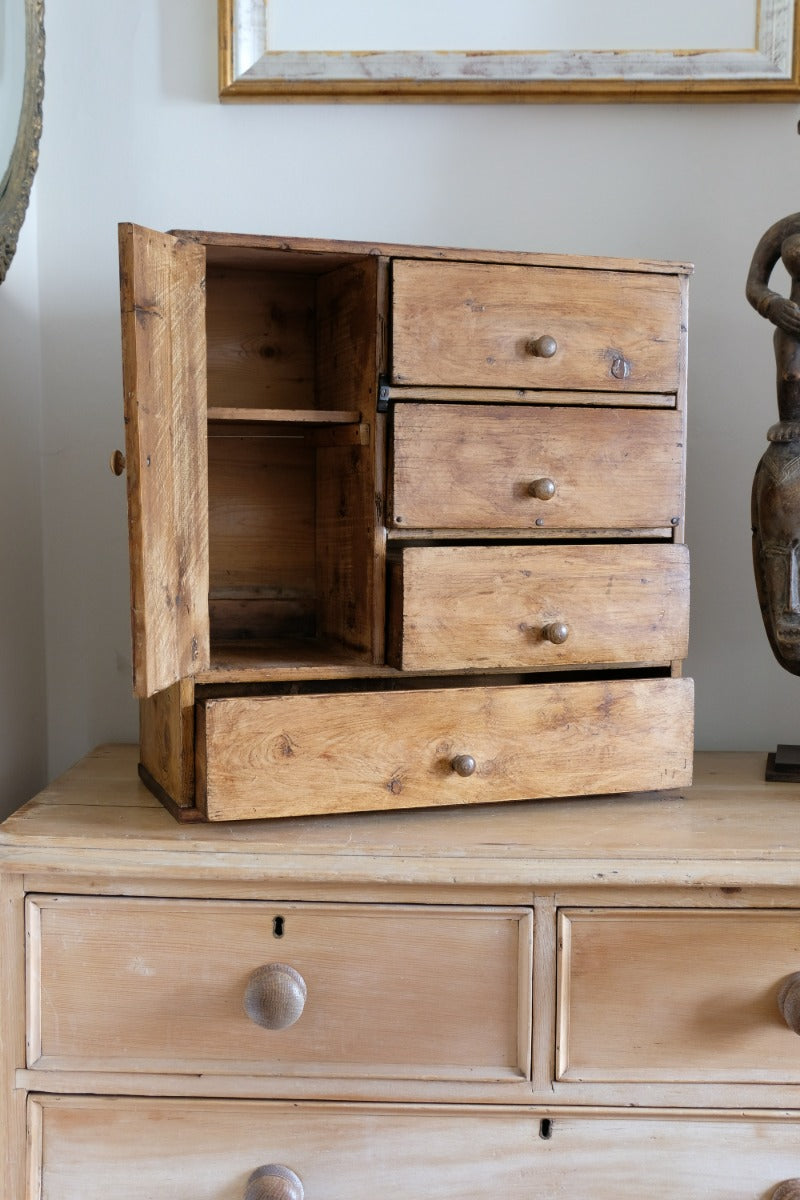 Scratch Built Pine Cupboard With Four Varied Drawers