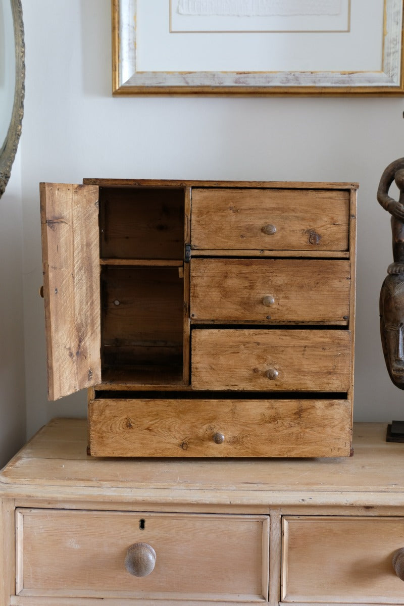 Scratch Built Pine Cupboard With Four Varied Drawers