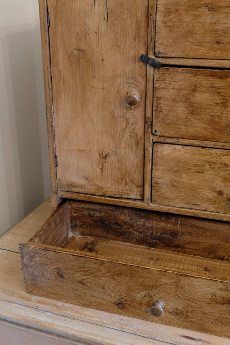 Scratch Built Pine Cupboard With Four Varied Drawers