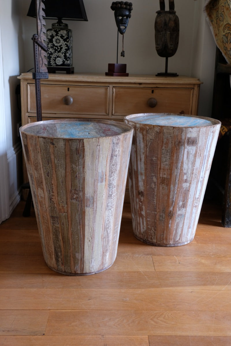 Vintage painted tub tables made from timber staves