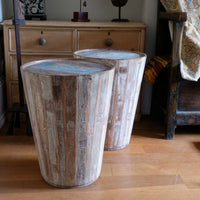 Vintage painted tub tables made from timber staves