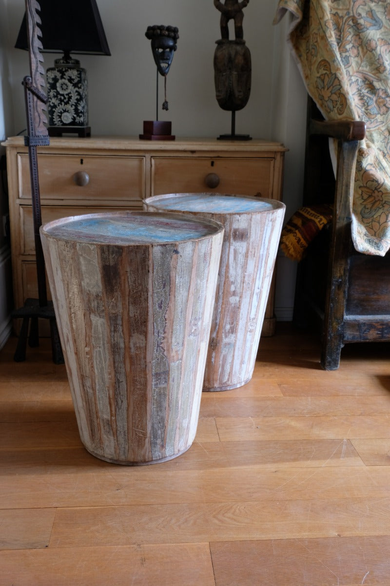 Vintage painted tub tables made from timber staves