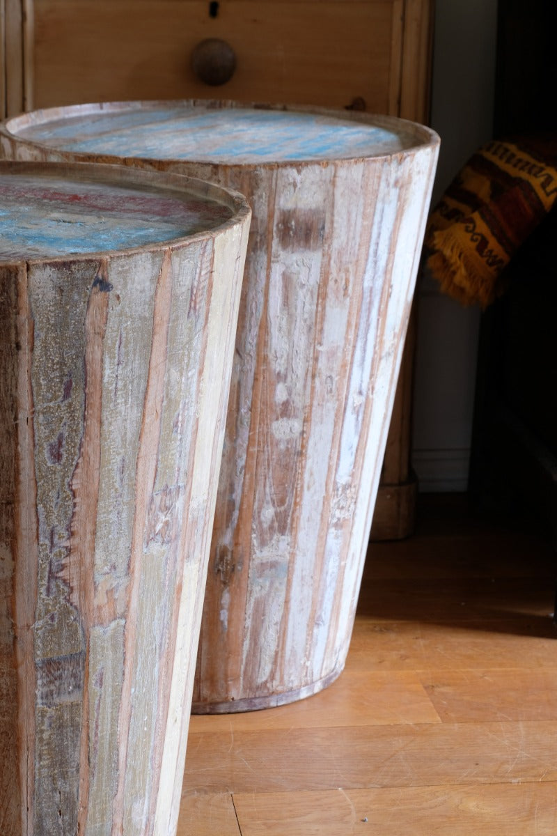 Vintage painted tub tables made from timber staves