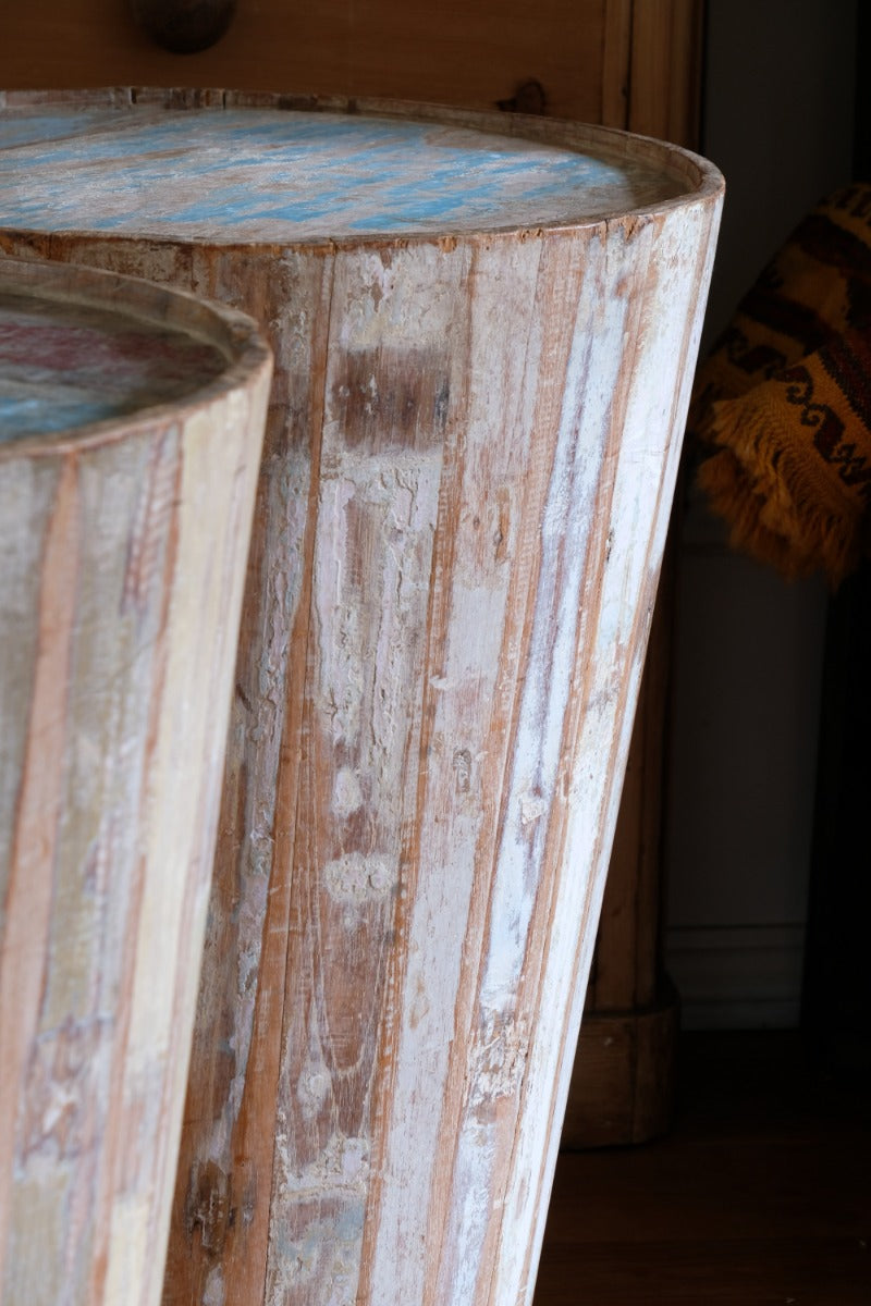 Vintage painted tub tables made from timber staves