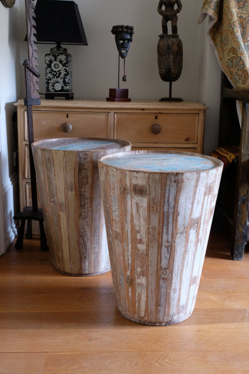 Vintage painted tub tables made from timber staves