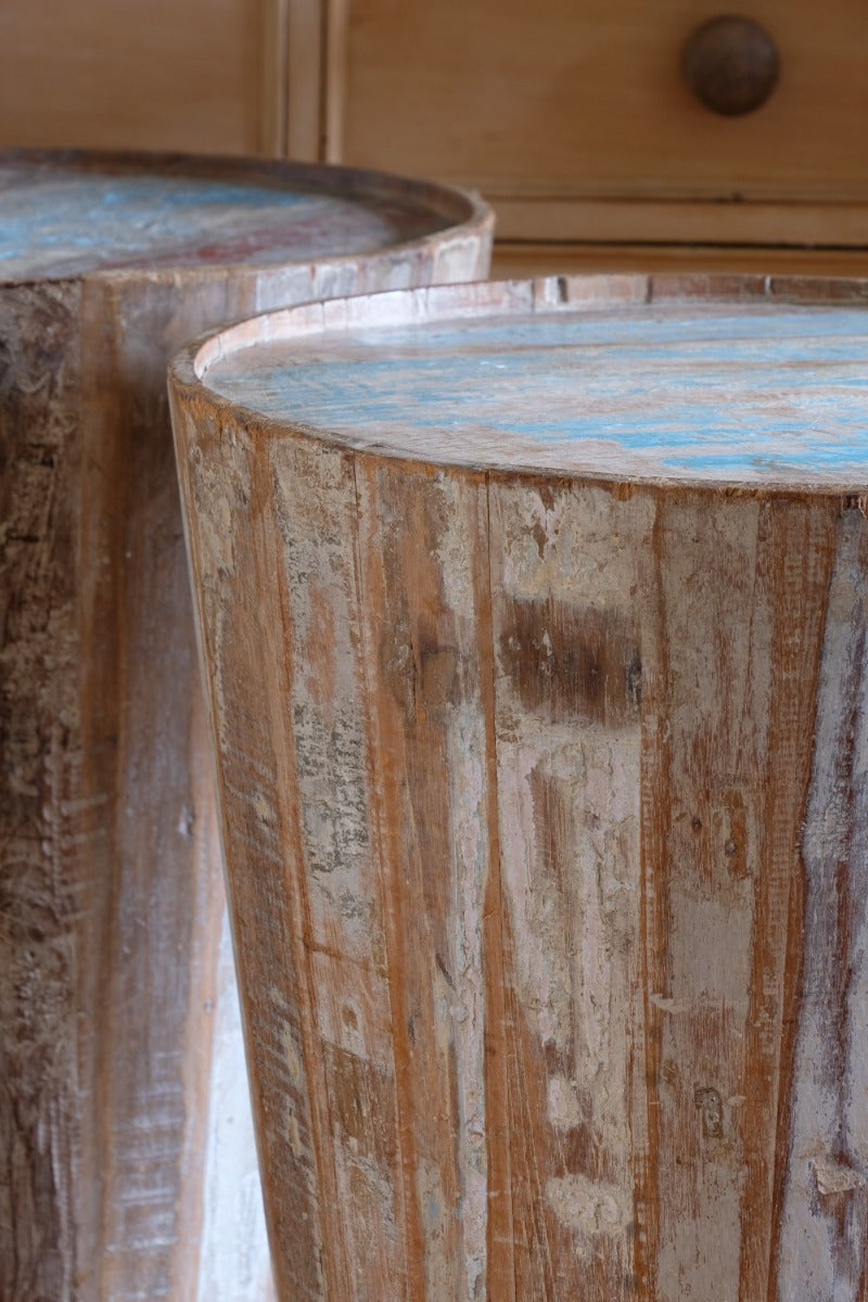 Vintage painted tub tables made from timber staves