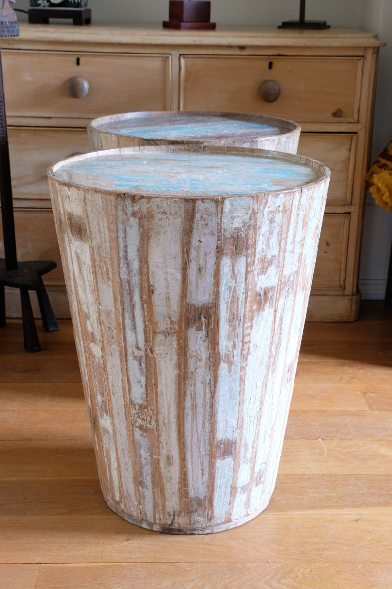 Vintage painted tub tables made from timber staves