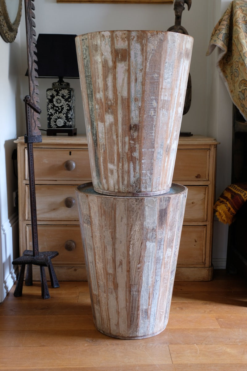 Vintage painted tub tables made from timber staves