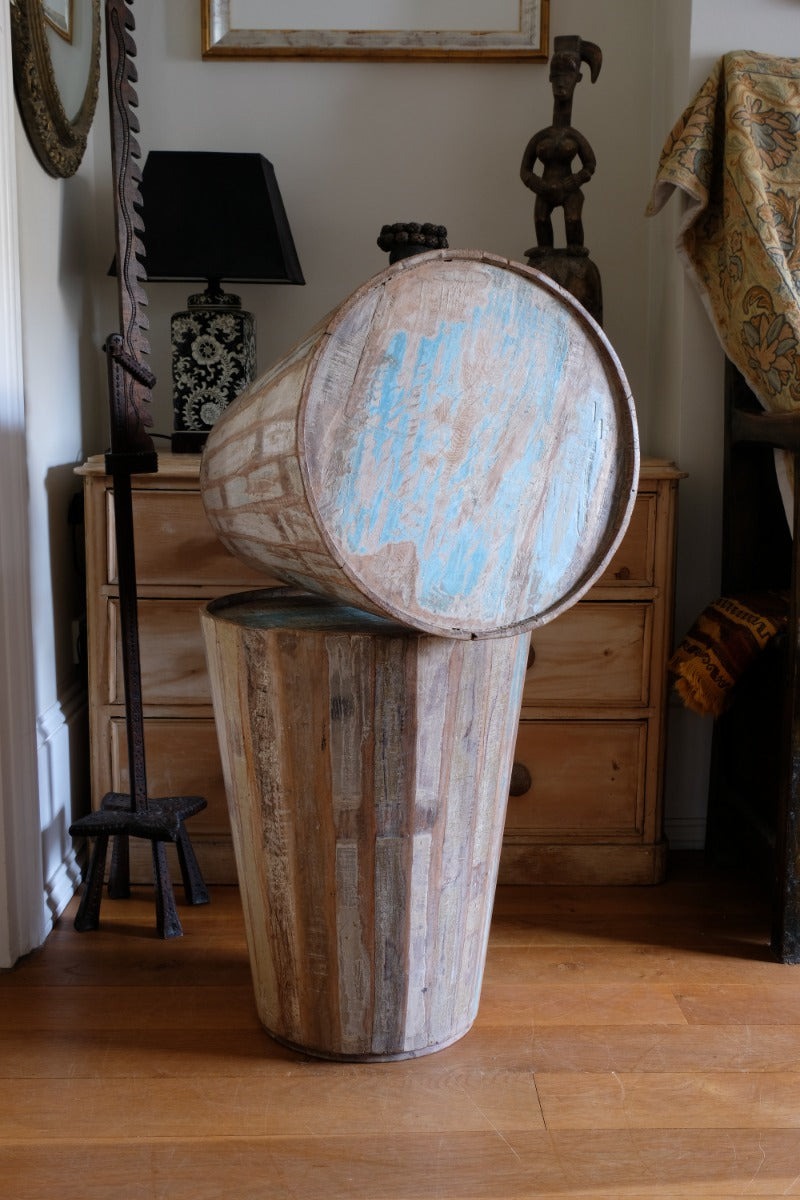 Vintage painted tub tables made from timber staves