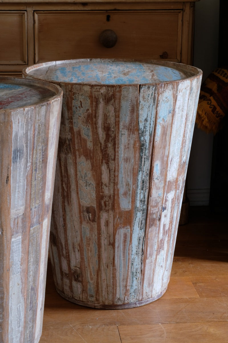 Vintage painted tub tables made from timber staves