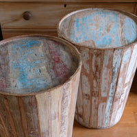 Vintage painted tub tables made from timber staves