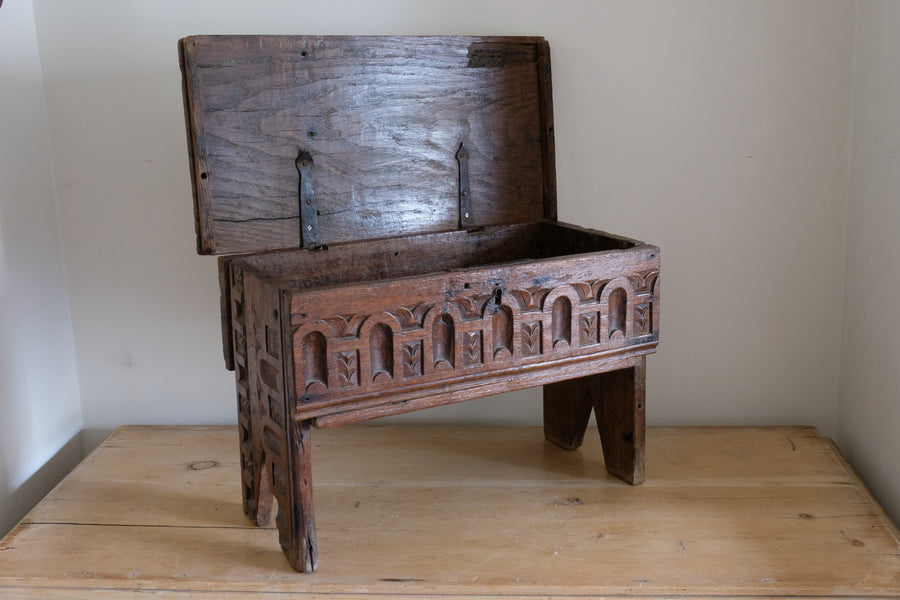 18th Century Carved English Oak Bible Box Coffer