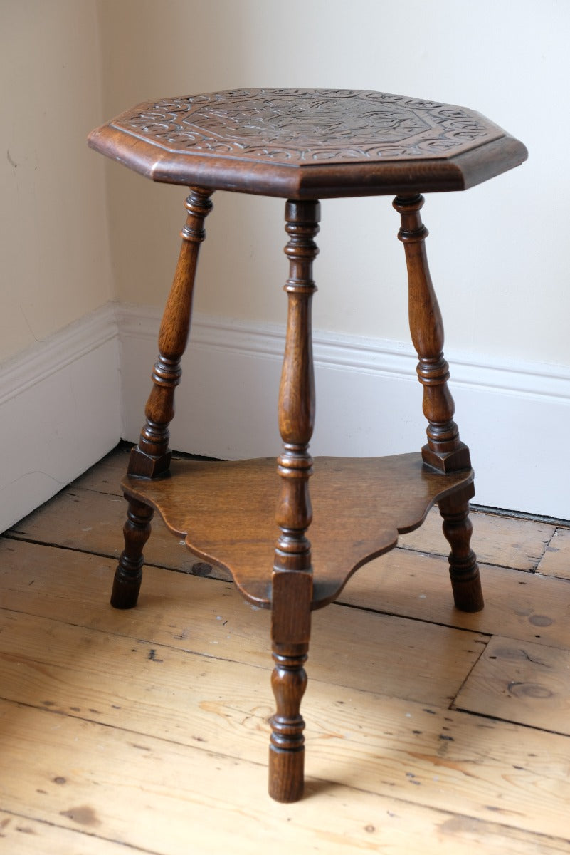 19th Century Carved Oak Cricket Table By J O'Neill & Co Liverpool