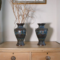 Matching Chinese Champlevé Enamel Bronze Vases