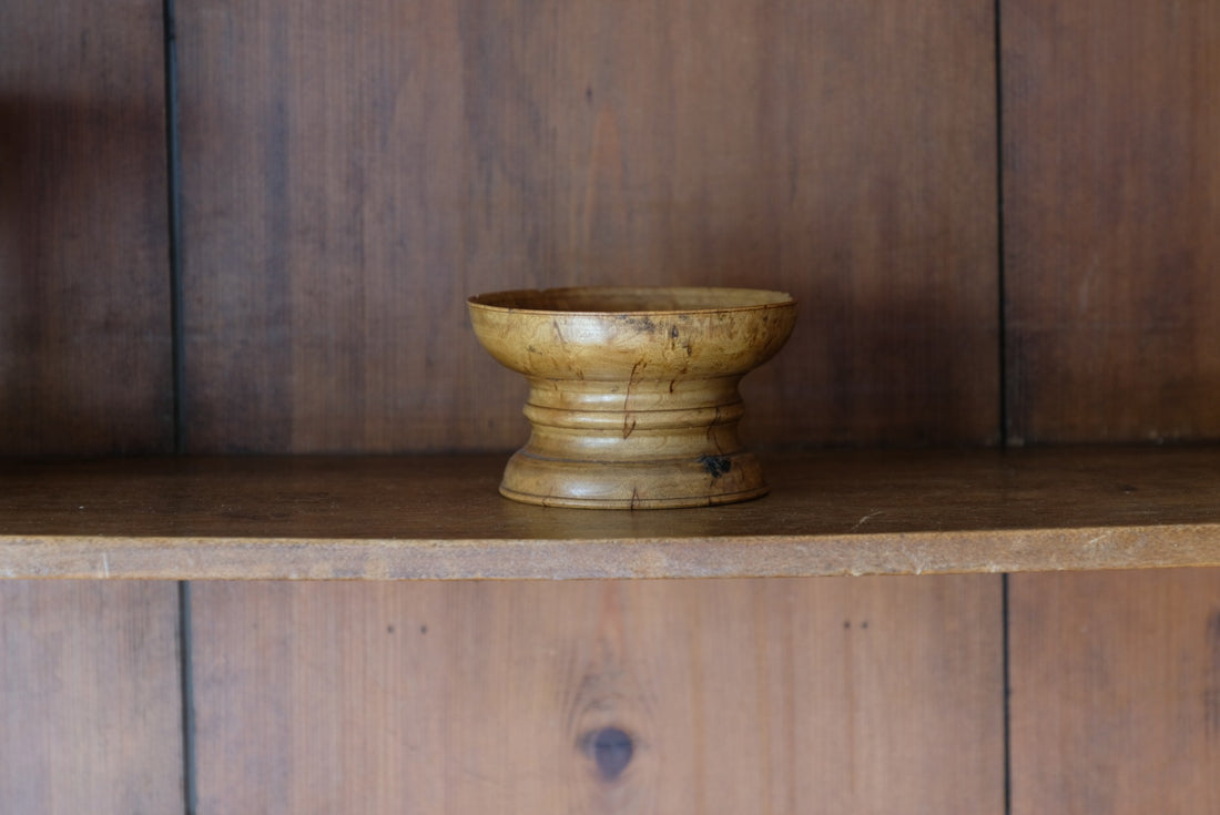 Burr Wood Treen Cup Shaped Pomander - Signed By The Turner