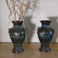 Matching Chinese Champlevé Enamel Bronze Vases