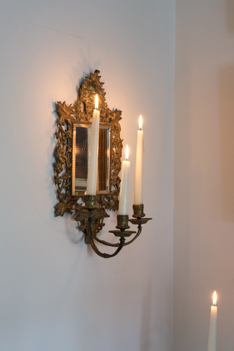 19th Century Girandole With Square Mirror Three Branched Wall Sconces