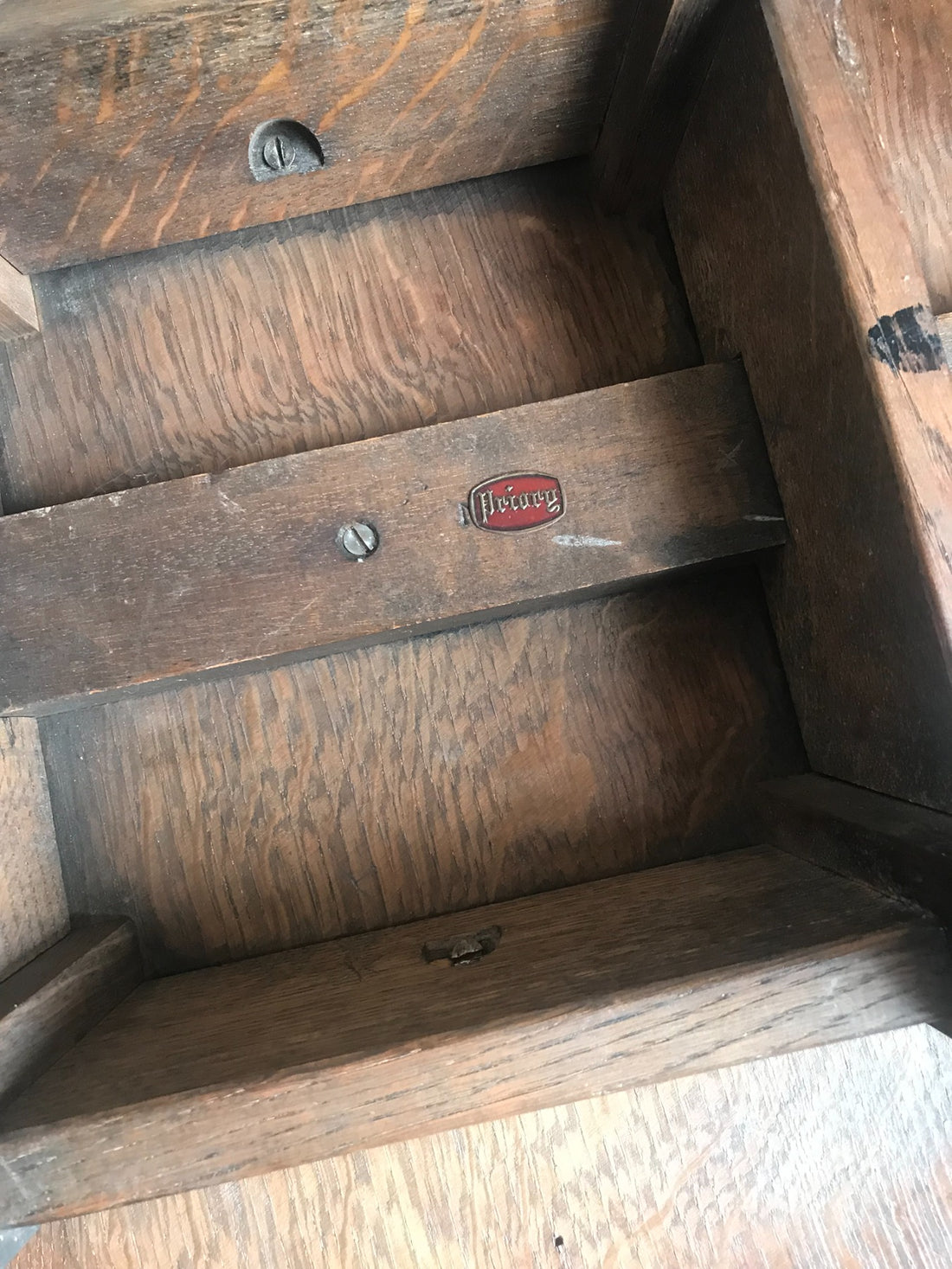 Oak carved low round table or stool by Priory circa 1950s