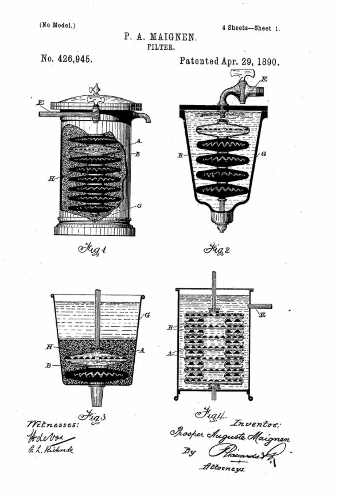 Large Copper Conical Planter on Cast Iron Stand Antique - Stamped with “3M MAIGNENS Patent”, this item bears the mark of P. A. Maignen’s original filtering invention, filed June 4 1889 (Serial No. 313,068). 
