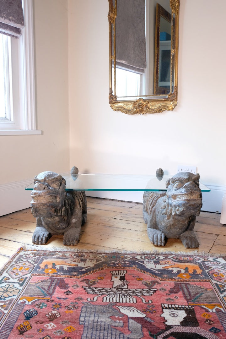 Foo Dogs carved polychrome table