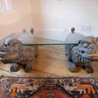 Chinese Polychrome Carved Foo Dogs Coffee Table