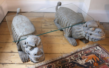 Chinese Polychrome Carved Foo Dogs Coffee Table