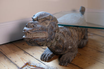 Chinese Polychrome Carved Foo Dogs Coffee Table