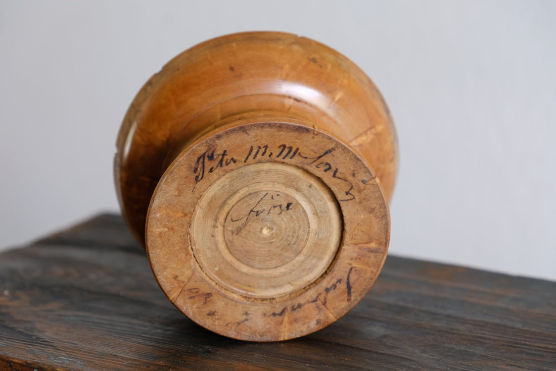 Burr Wood Treen Cup Shaped Pomander - Signed By The Turner