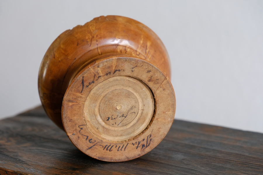 Burr Wood Treen Cup Shaped Pomander - Signed By The Turner